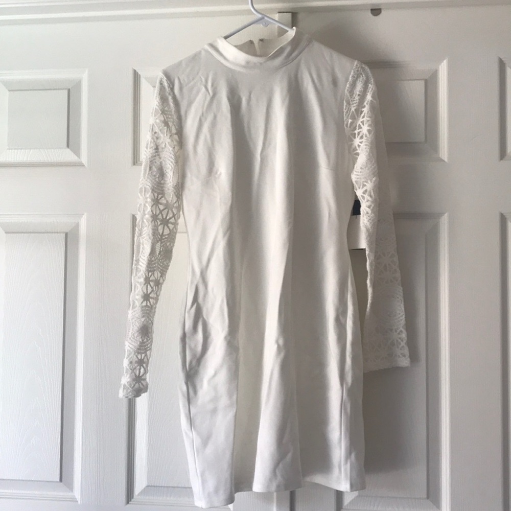 LULUS LACE UP YOUR SLEEVE WHITE LACE DRESS